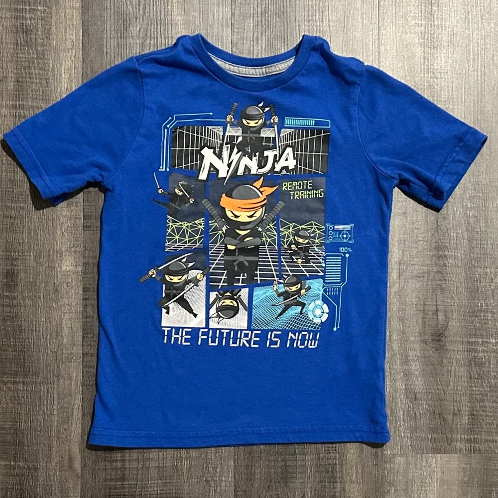 💞 Little Boys Size 7 Blue “Ninja Remote Training The Future Is Now” Graphic Tee